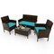 Costway 4 PCS Patio Furniture Set with Washable Cushions and Tempered Glass Coffee Table Beige/Black/Navy/Grey/Turquoise/Red/Blue/Orange
